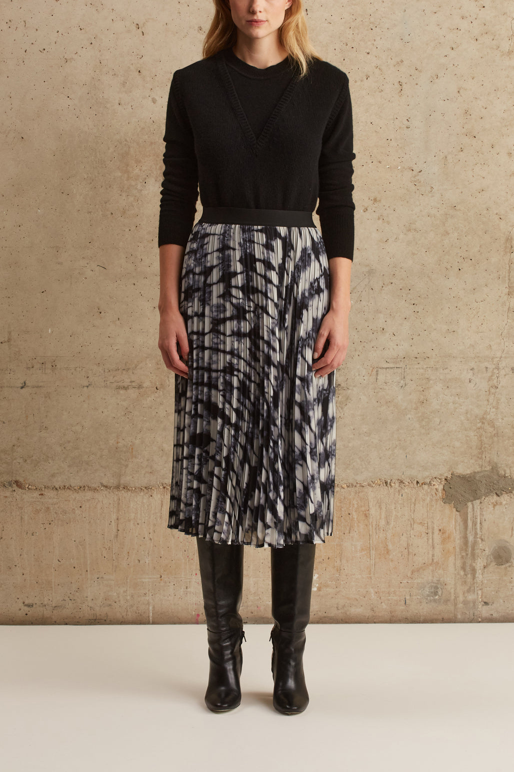 Jupe midi plissée à motif tie and dye - BELLA Faume - seconde main