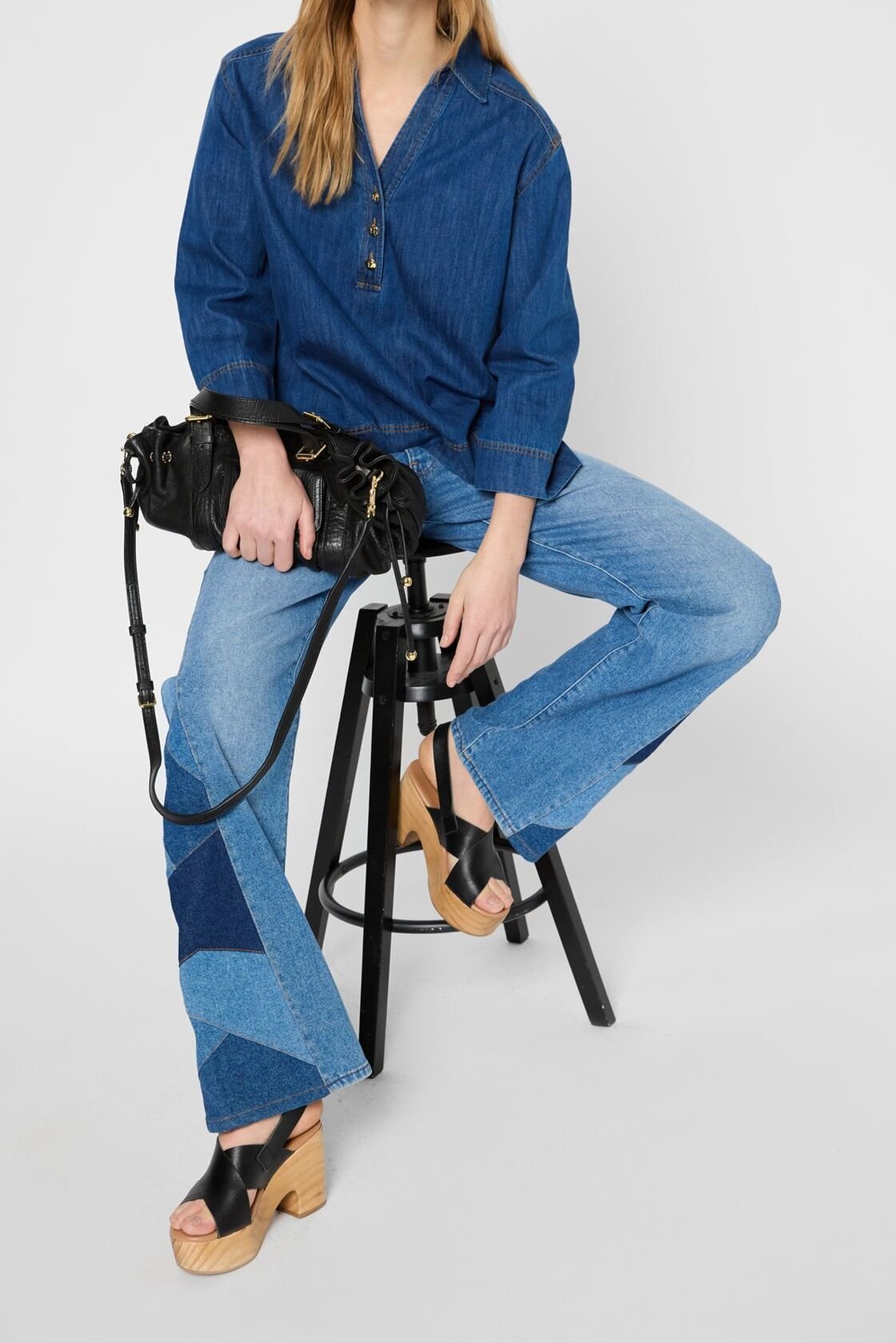 Chemise en denim à boutons dorés - UNIA Faume - seconde main