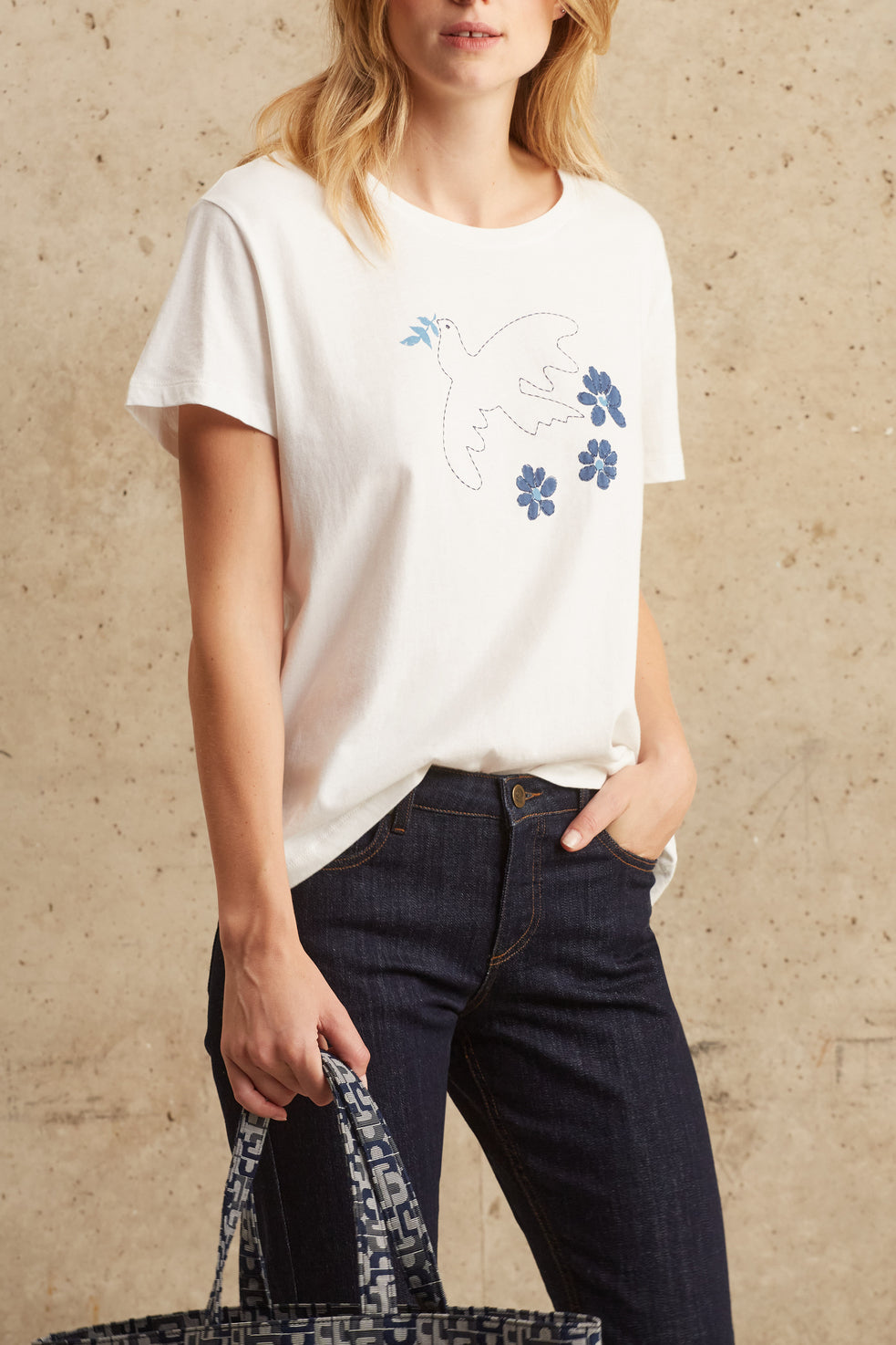 Tee-shirt à motif colombe fleurie - ASMEE Faume - seconde main