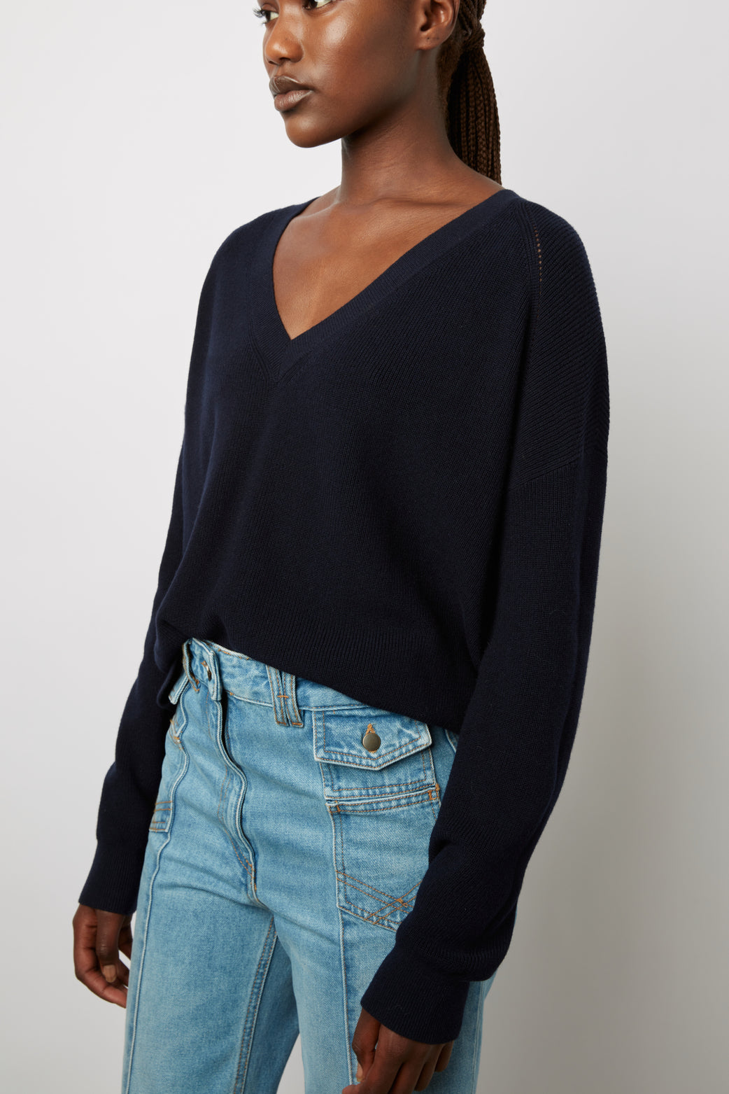 Pull V en laine et coton à fines côtes - LAURANNA Faume - seconde main