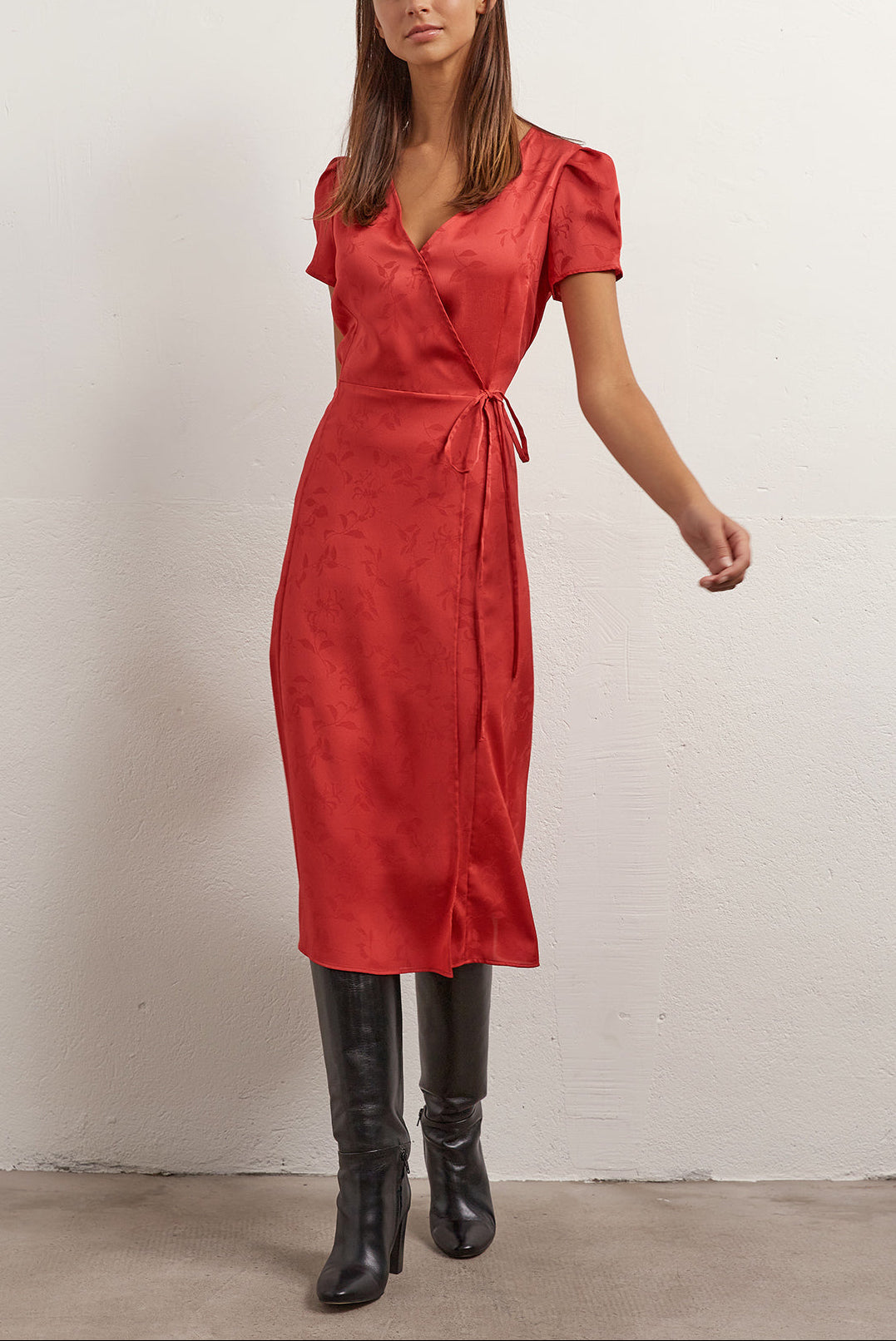 SARA - Robe portefeuille en crêpe Faume - seconde main