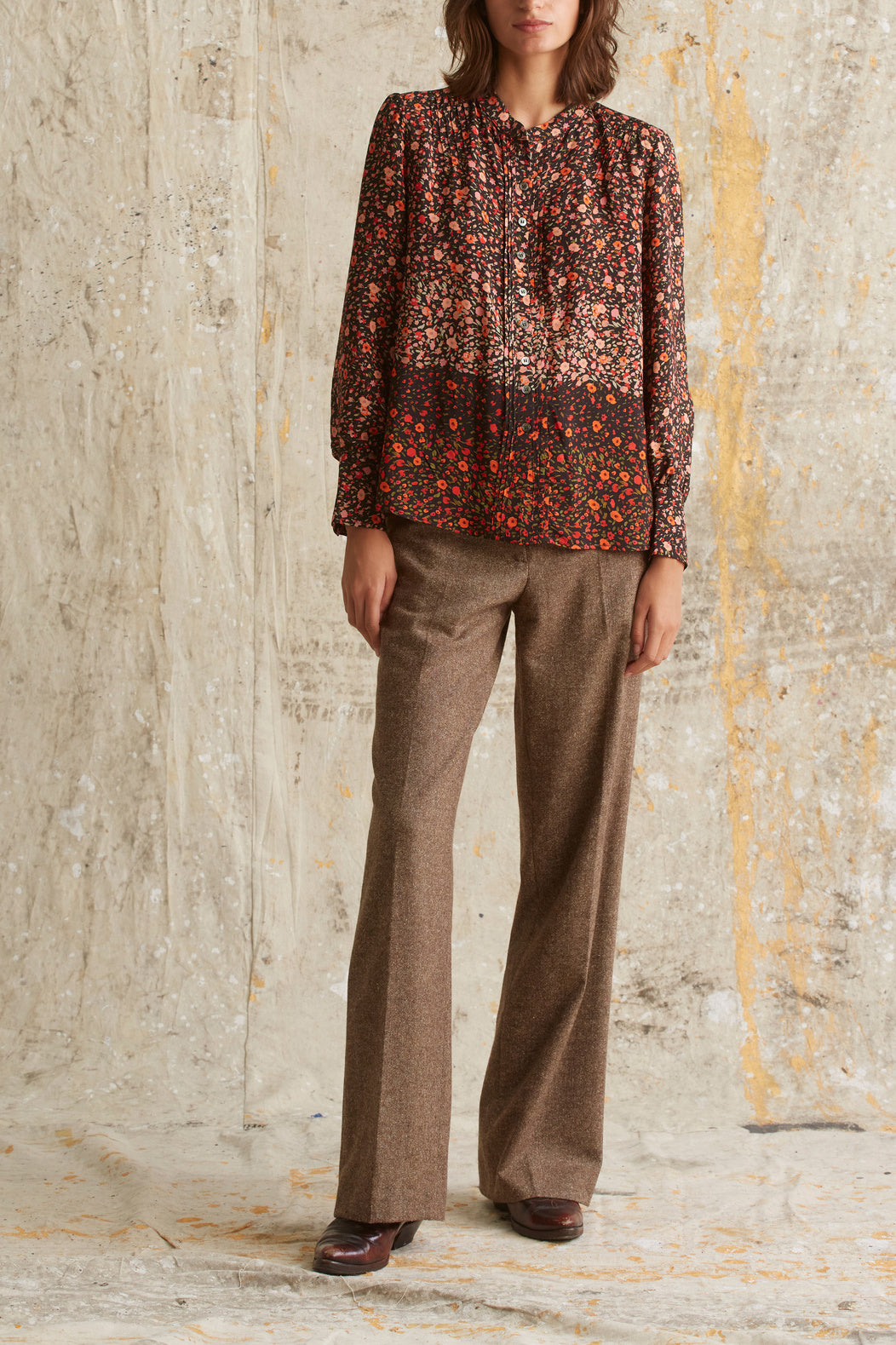 Chemise à volants en mousseline fleurie - CALICA Faume - seconde main