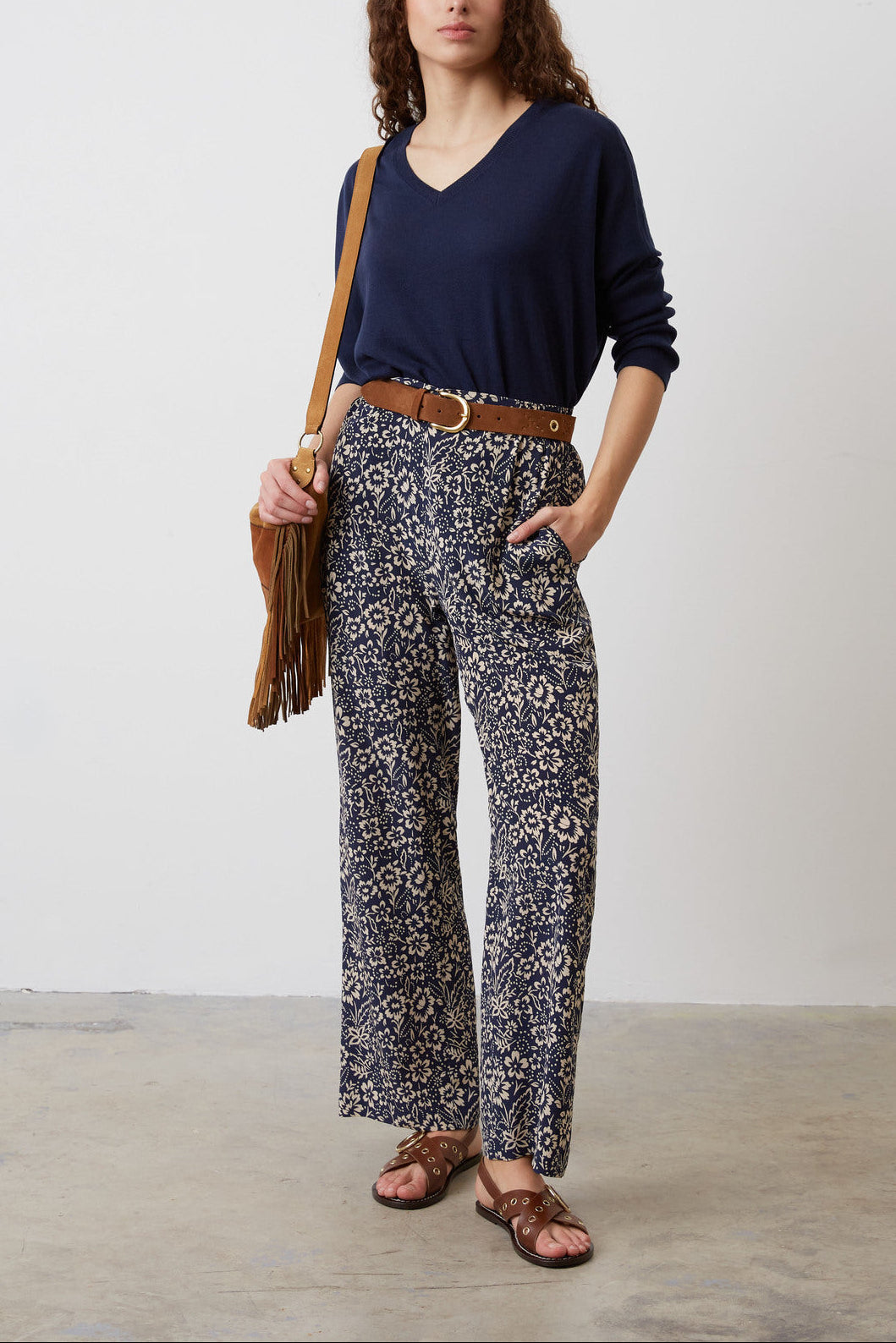 Pantalon fluide imprimé fleurs bicolore - EDITH Faume - seconde main