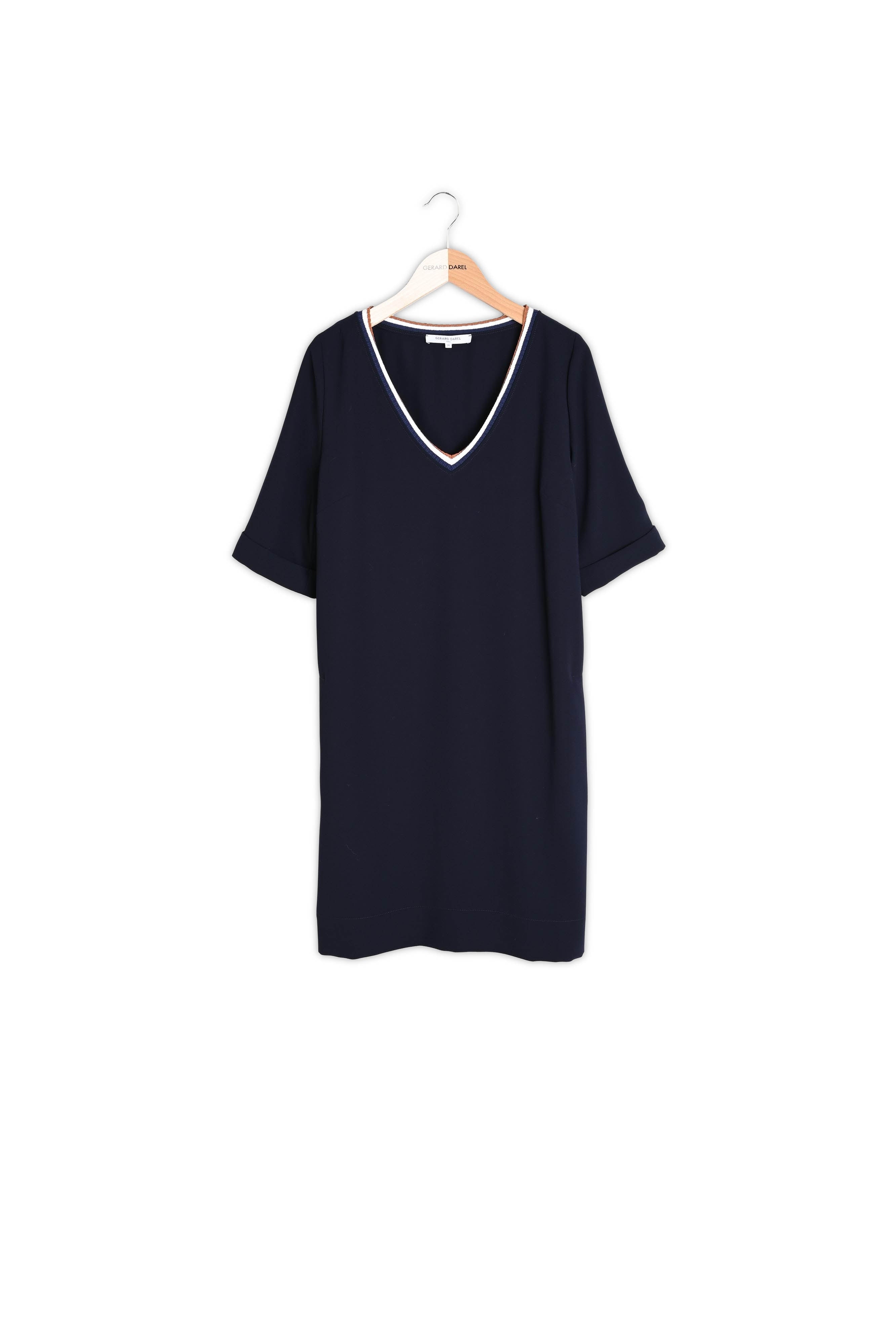 SIDONY - Robe courte en crêpe avec encolure côtelée Faume - seconde main