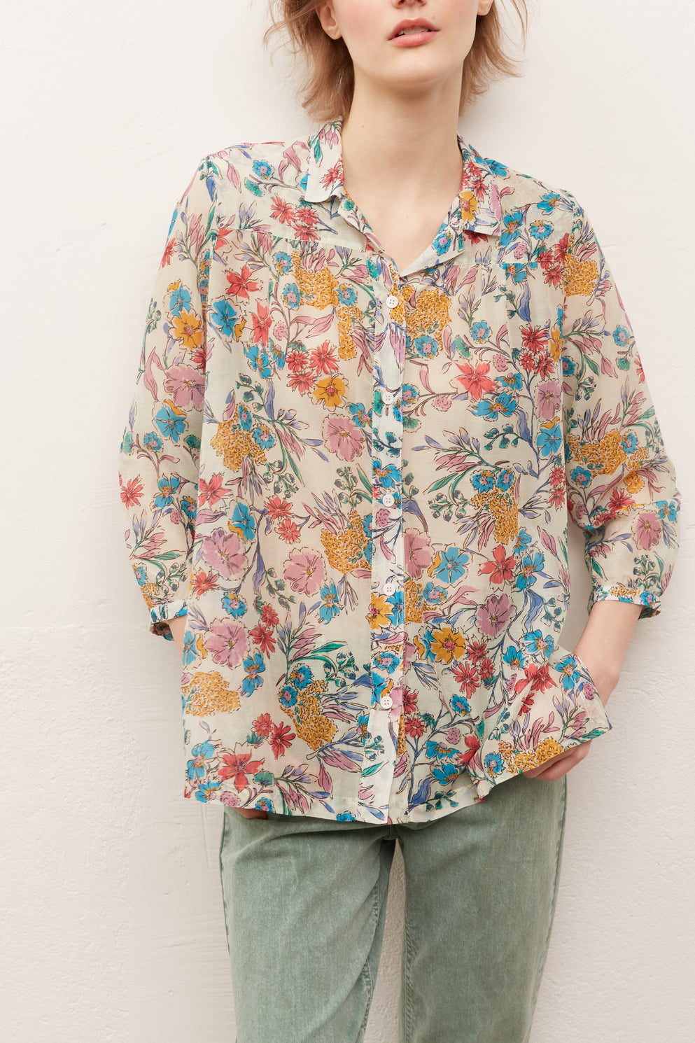 NEYL - Chemise imprimée en coton et soie Faume - seconde main