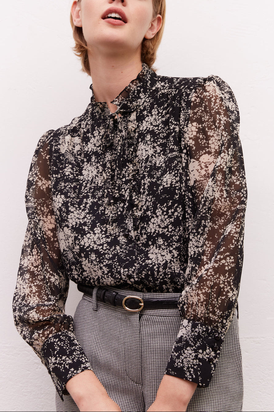 Chemise en voile fleuri et volants - CHADE Faume - seconde main