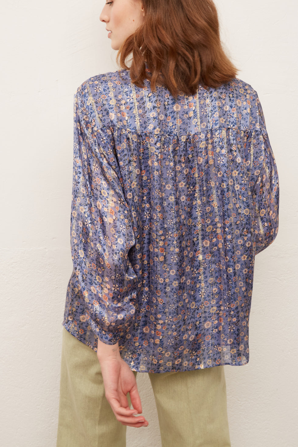 NOLWENN - Blouse en soie et Lurex à imprimé floral Faume - seconde main