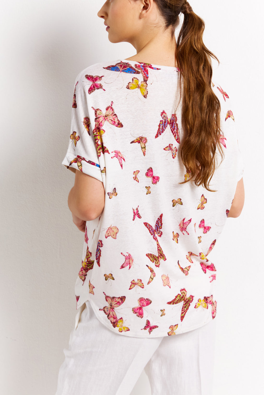 Tee-shirt en lin et coton avec motif papillon - ANNY Faume - seconde main