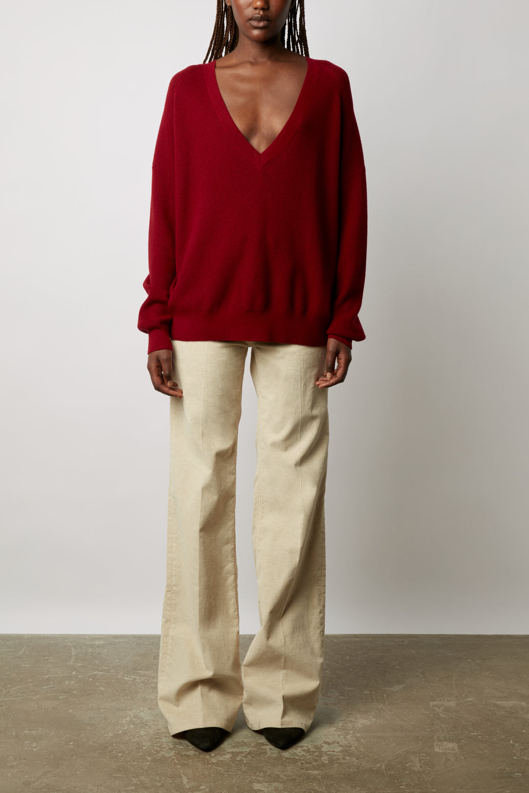 Pull V en laine et coton à fines côtes - LAURANNA Faume - seconde main