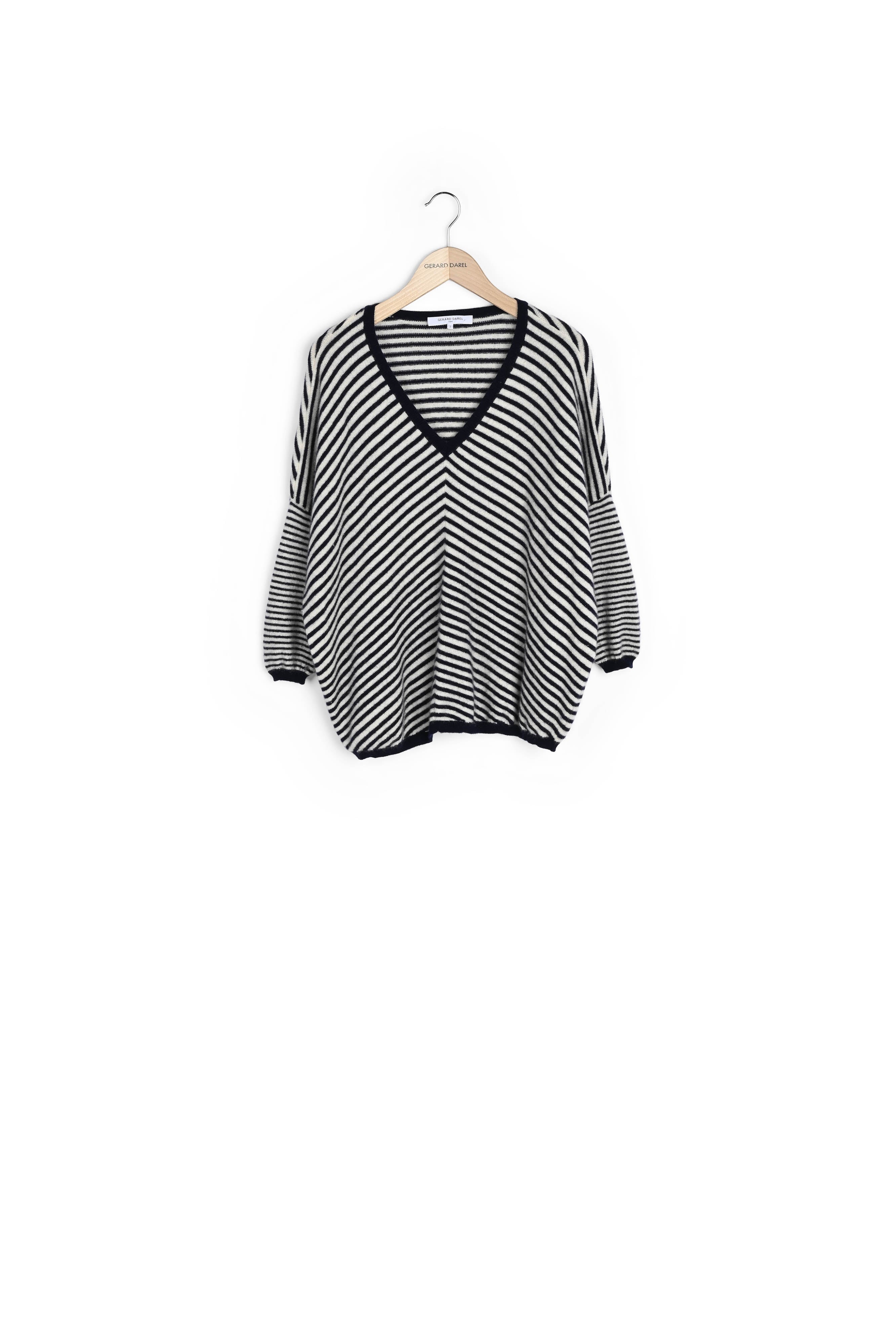 ELIO - Pull V en cachemire rayé Faume - seconde main