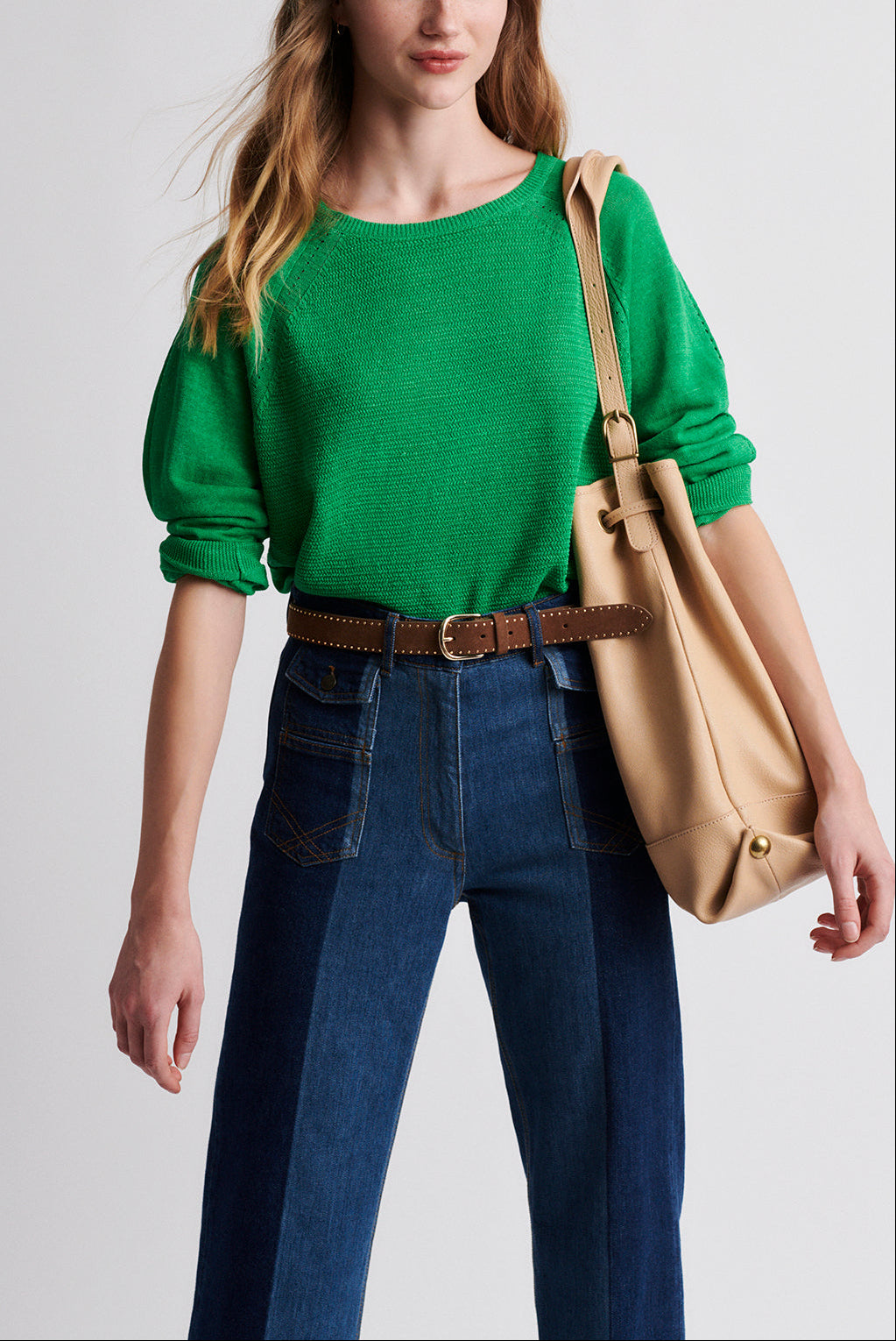 ELDA - Pull fin en lin avec jeu de mailles Faume - seconde main