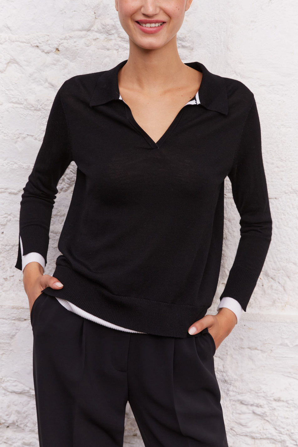 Pull col polo en laine mérinos - LIBERTY Faume - seconde main