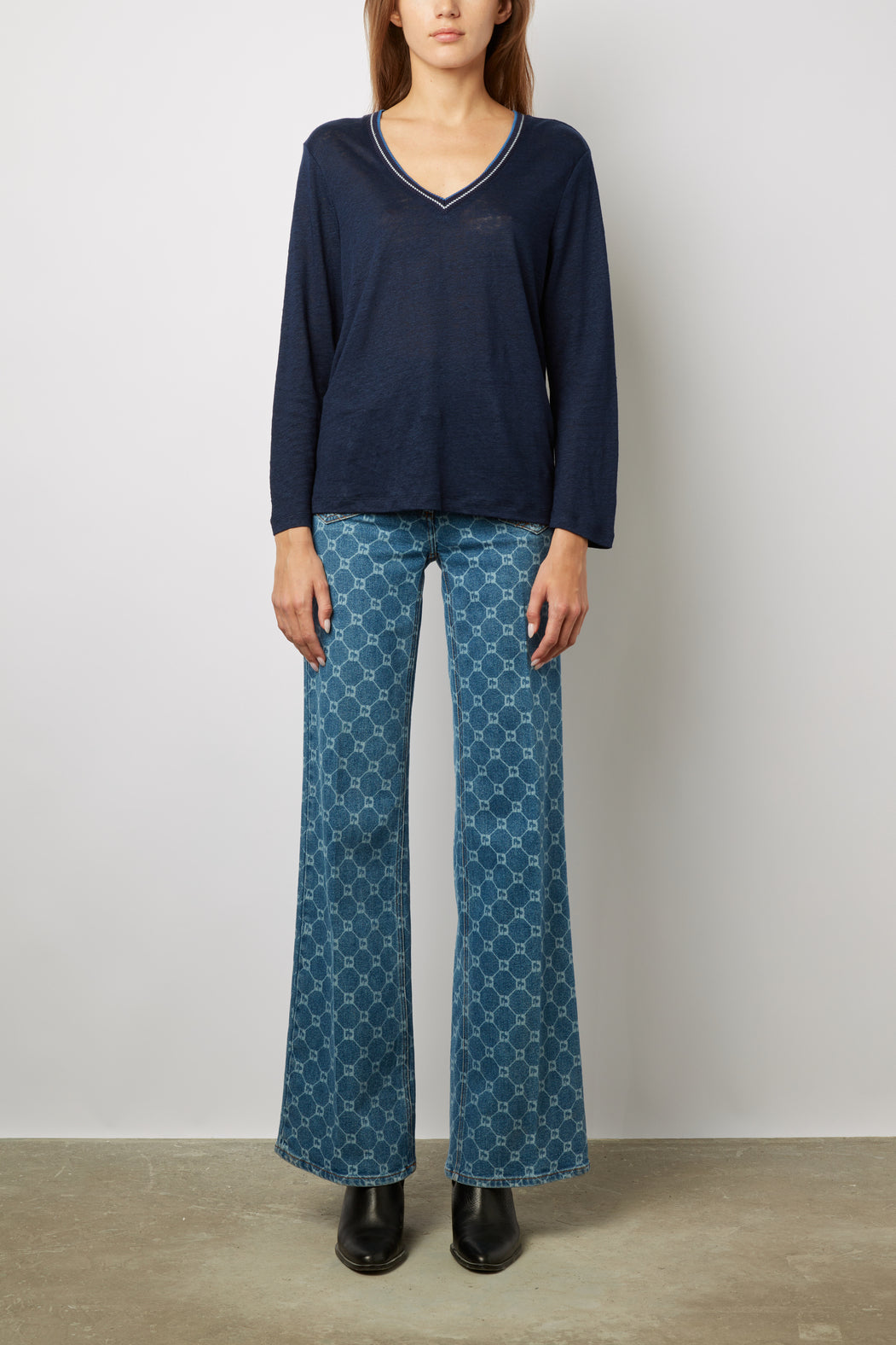 T-shirt en lin col V fantaisie - ADDIE Faume - seconde main