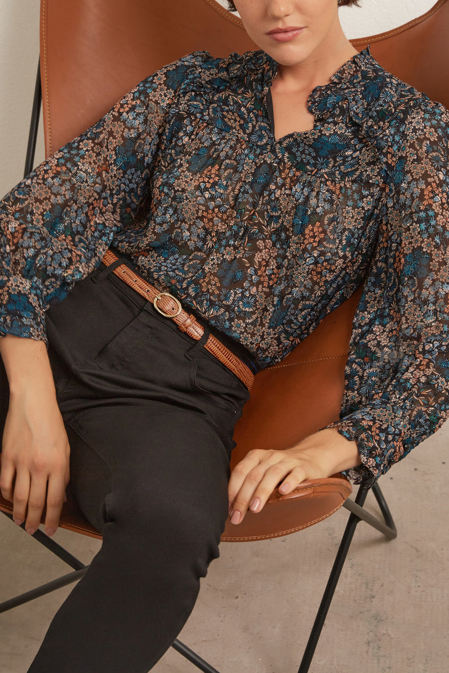 Anastasia - Blouse à imprimé floral avec Lurex Faume - seconde main