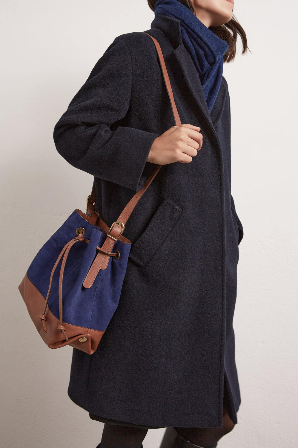 SARA - Manteau droit en laine vierge et angora Faume - seconde main