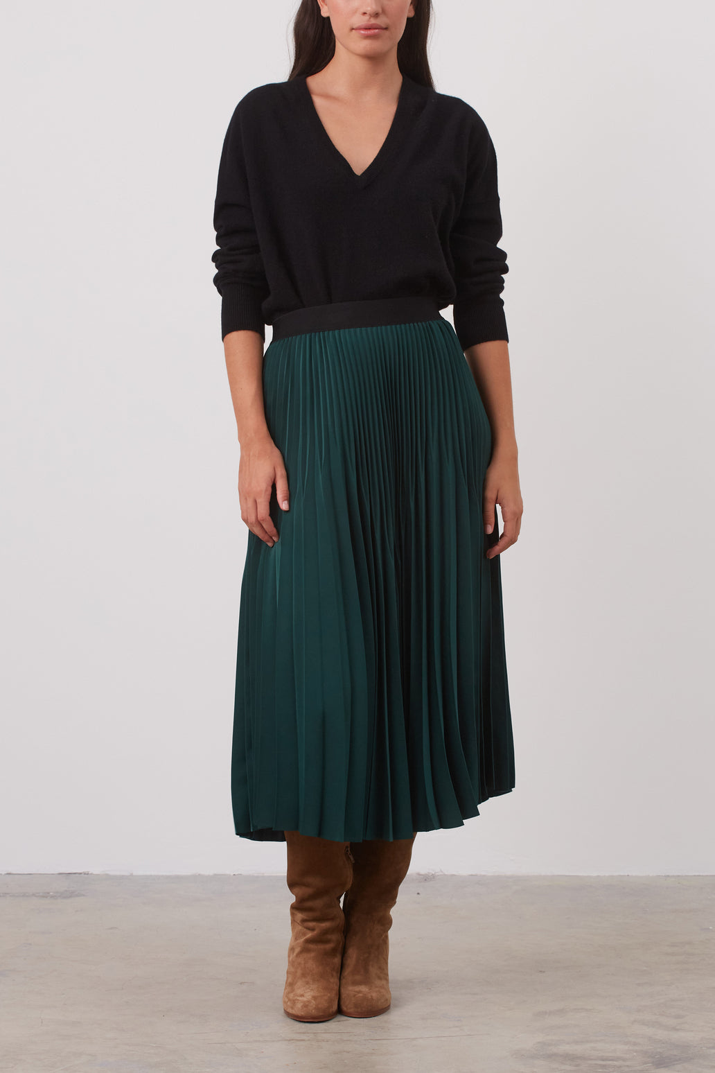 Jupe mi-longue plissée soleil - BRUNE Faume - seconde main