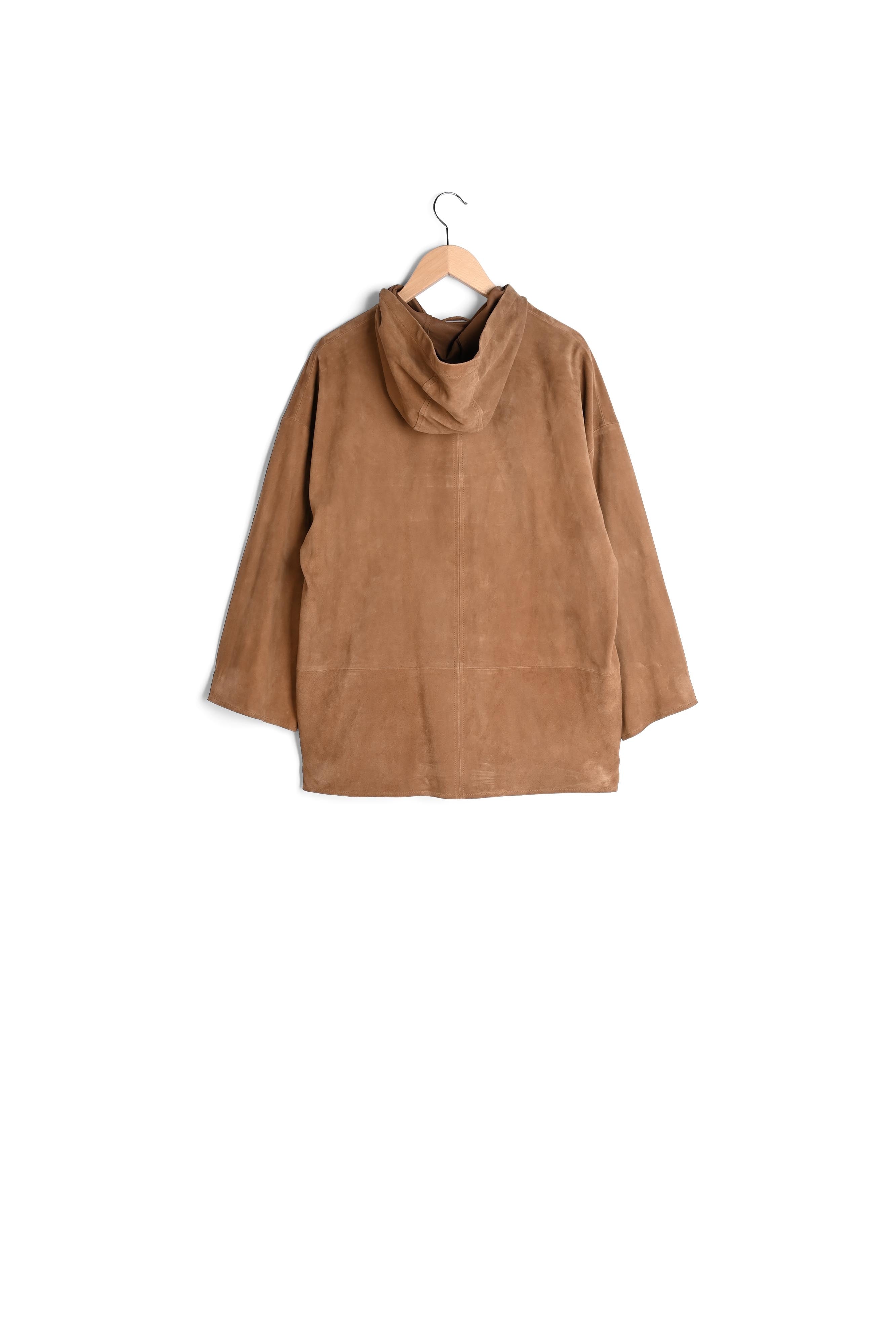 Manteau à capuche en cuir velours - JENIFER Faume - seconde main