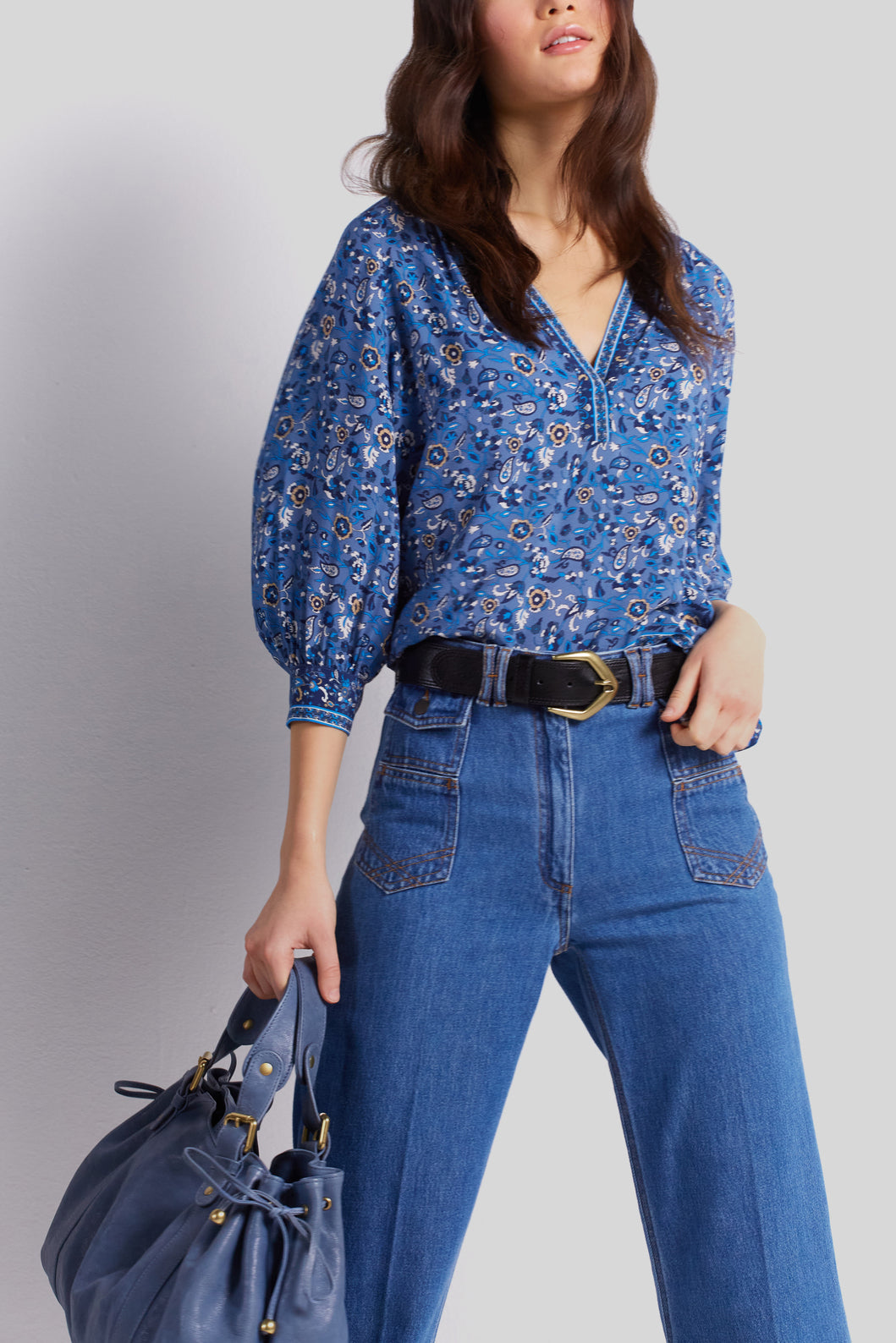 Blouse à motif et finitions contrastées - CAMELLIA Faume - seconde main