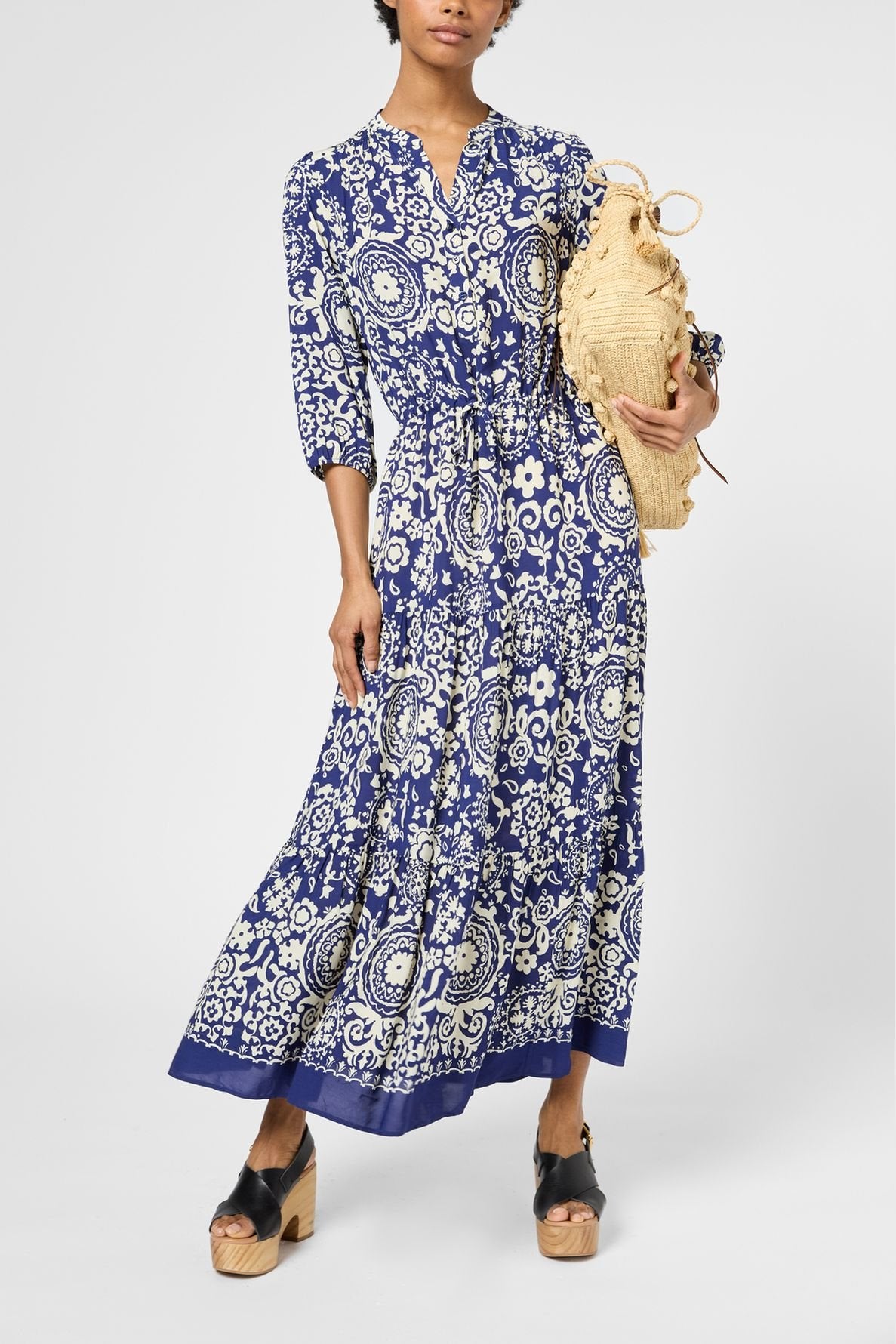 Robe longue élastiquée imprimé bicolore - PHILIA Faume - seconde main