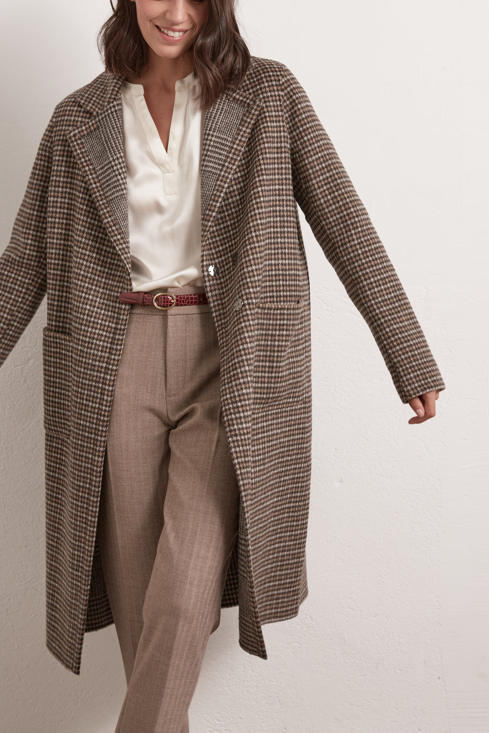 Saly - Manteau en laine pied-de-poule réversible Faume - seconde main