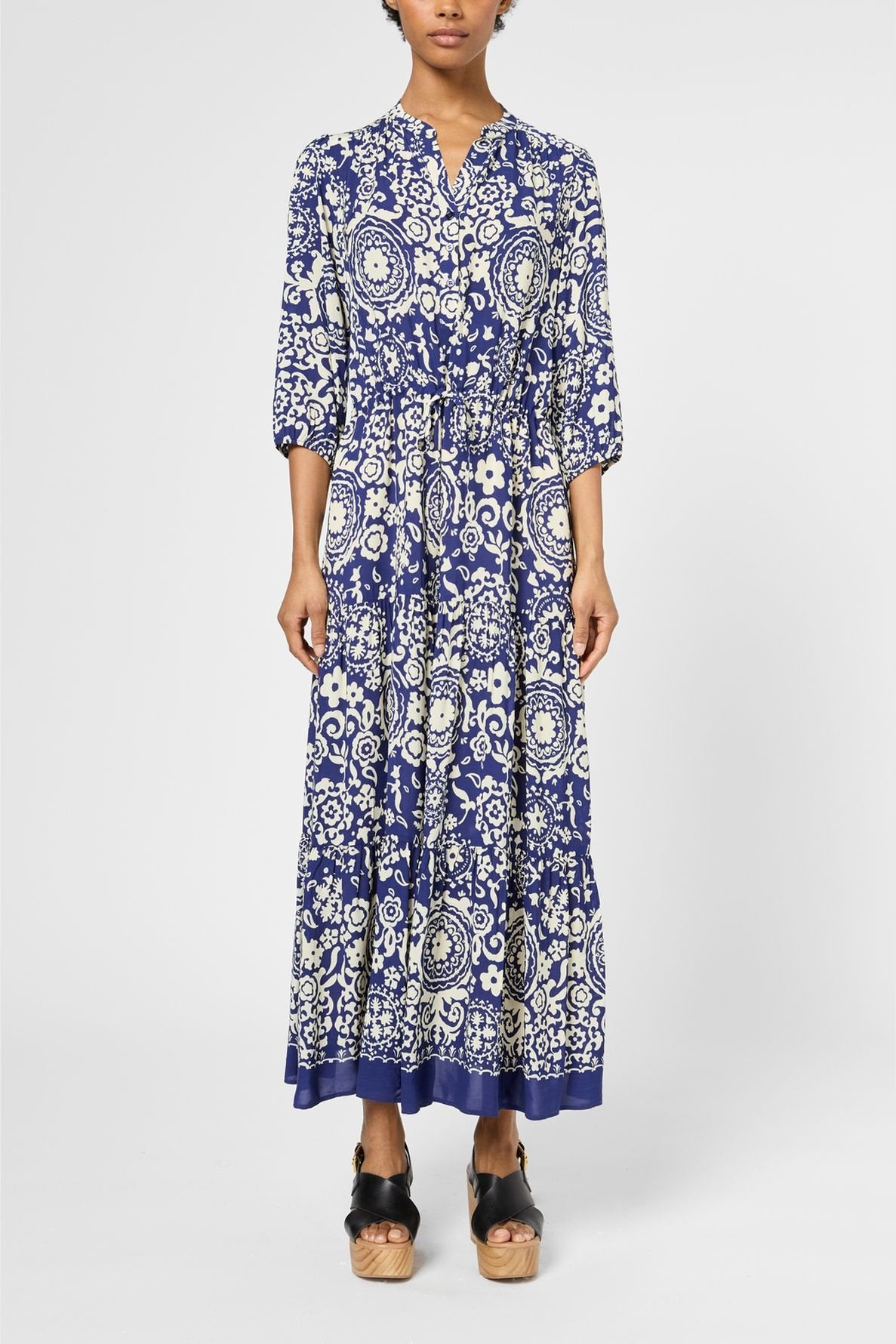 Robe longue élastiquée imprimé bicolore - PHILIA Faume - seconde main