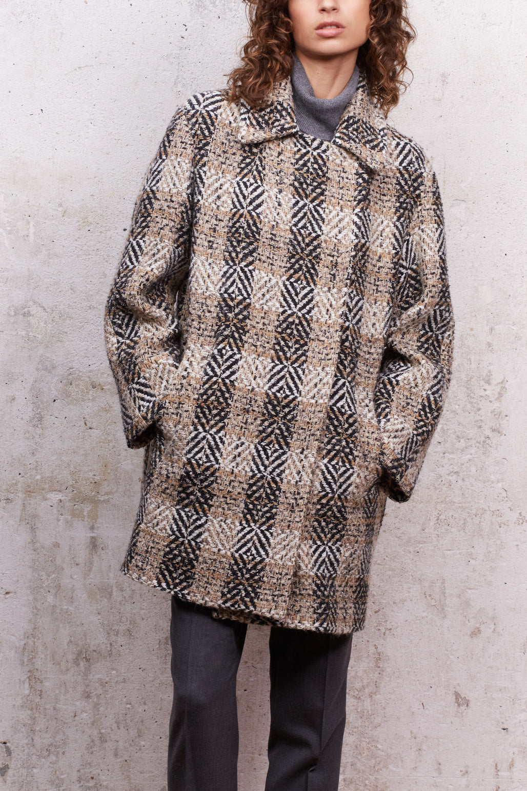 Samantha - Manteau croisé en laine mélangée à chevron Faume - seconde main