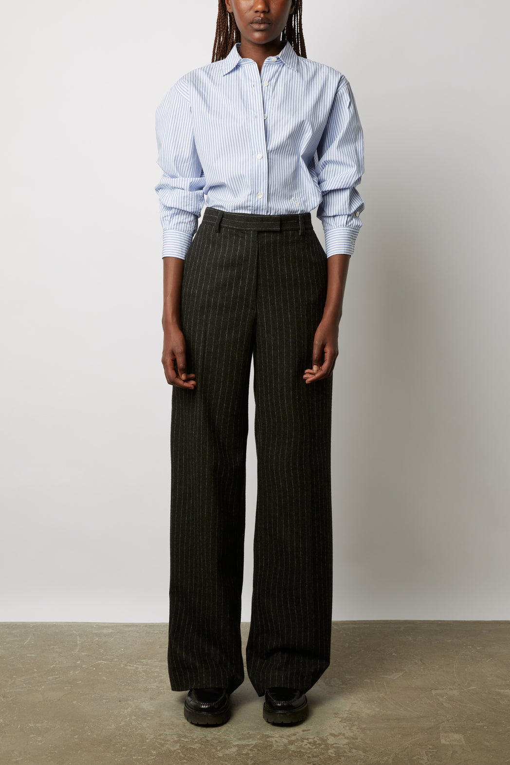 Pantalon large en flanelle rayée - DALI Faume - seconde main