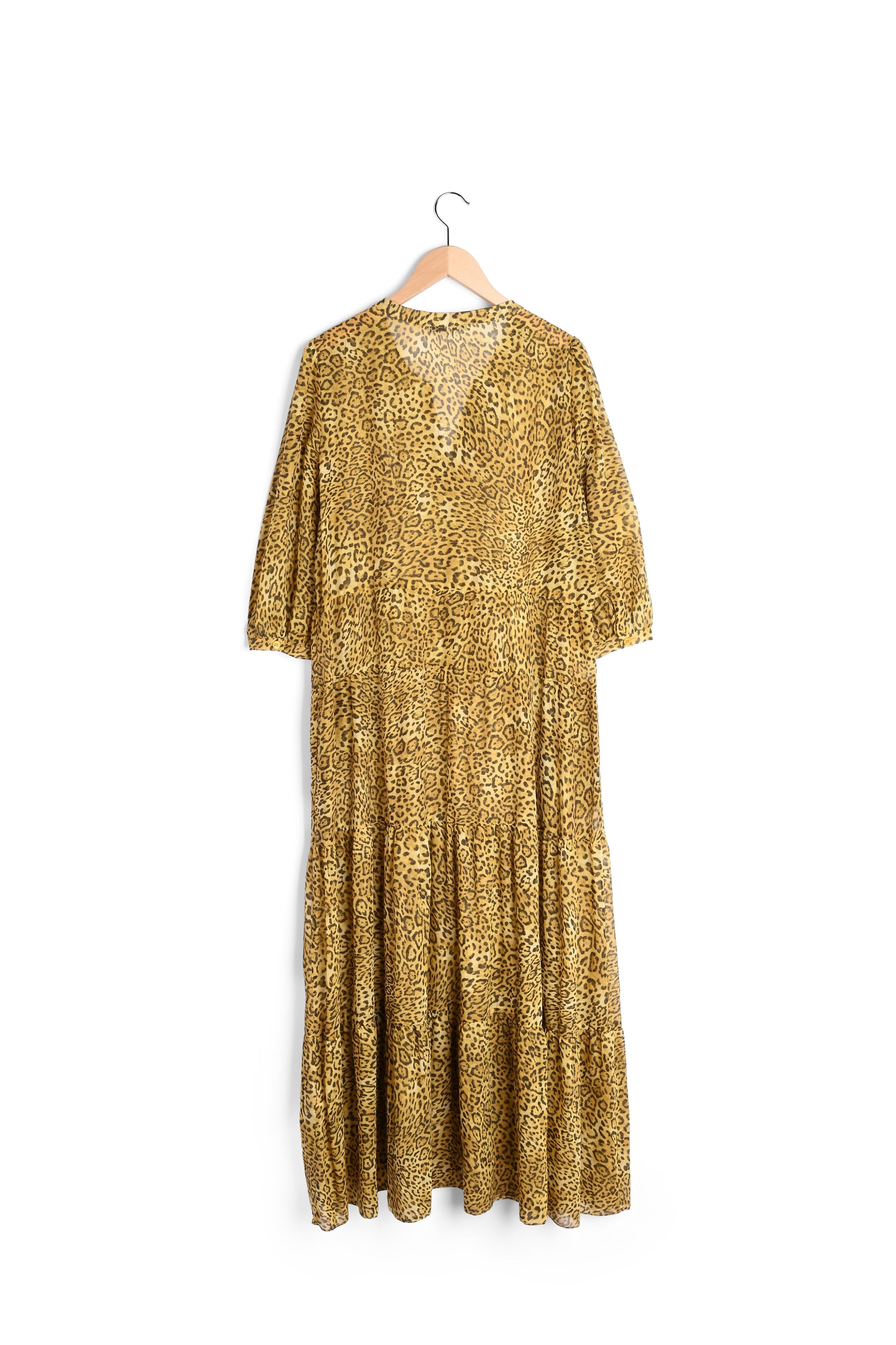 SAO - Robe longue à imprimé animalier en coton et soie Faume - seconde main