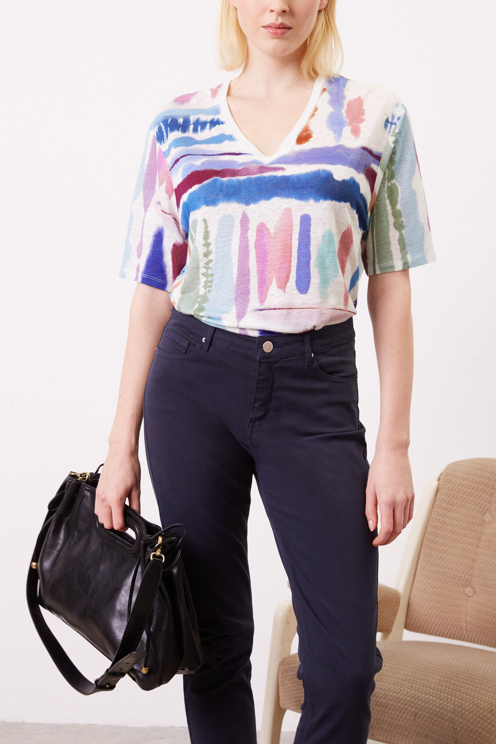 T-Shirt imprimé multicolore en lin - AENORA Faume - seconde main