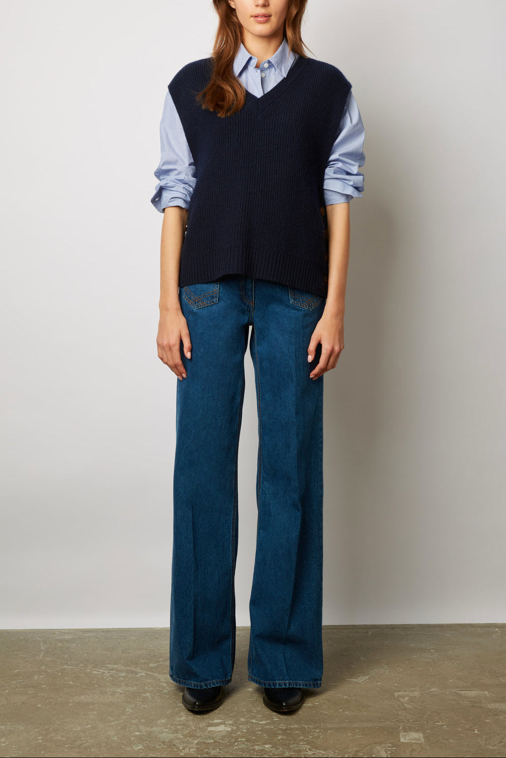 Pull V sans manche en laine à côtes - LUCCIA Faume - seconde main