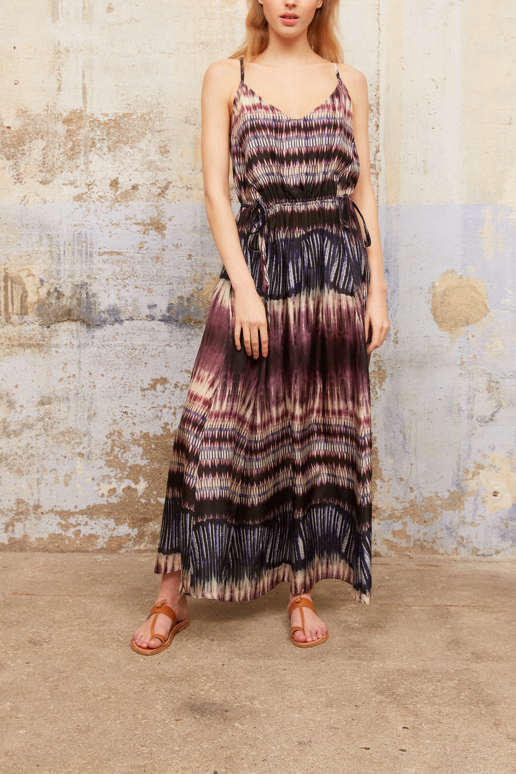 SAELLE - Robe longue à imprimée Tie and Dye Faume - seconde main