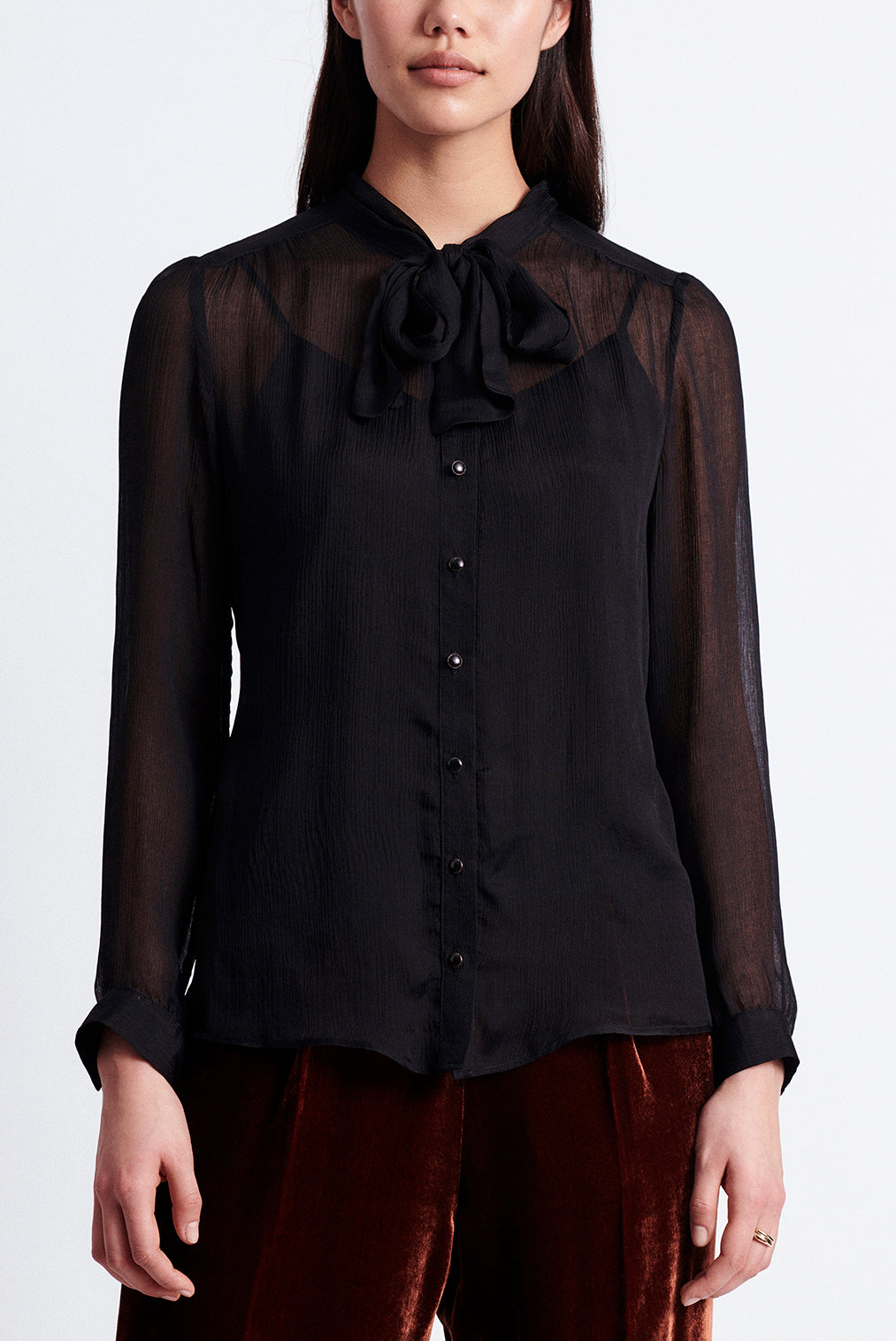 Chemisier fluide en soie à lavallière Faume - seconde main