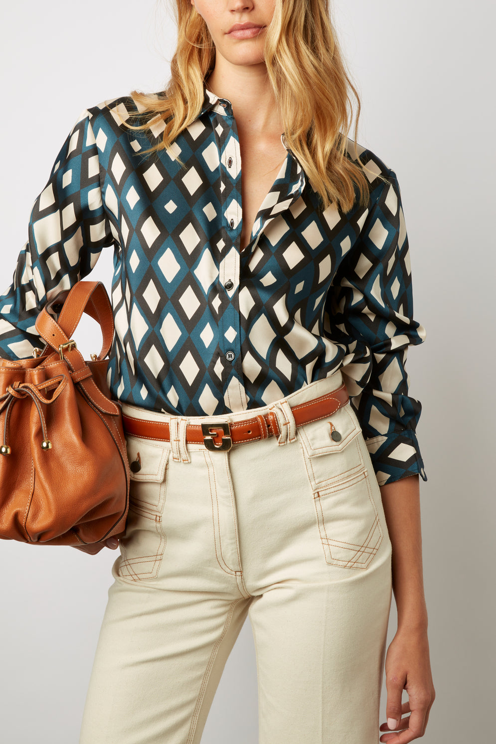 Chemise satinée imprimé losanges - CARLA Faume - seconde main