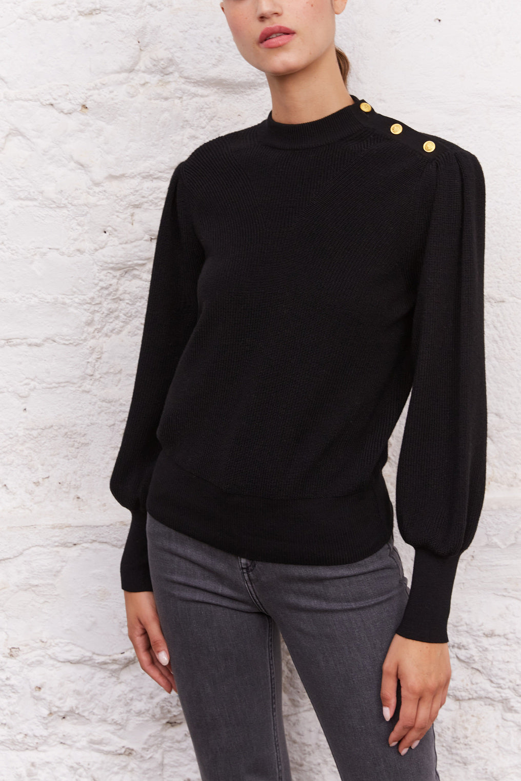 Pull côtelé en laine mérinos et boutons dorés - LAILA Faume - seconde main