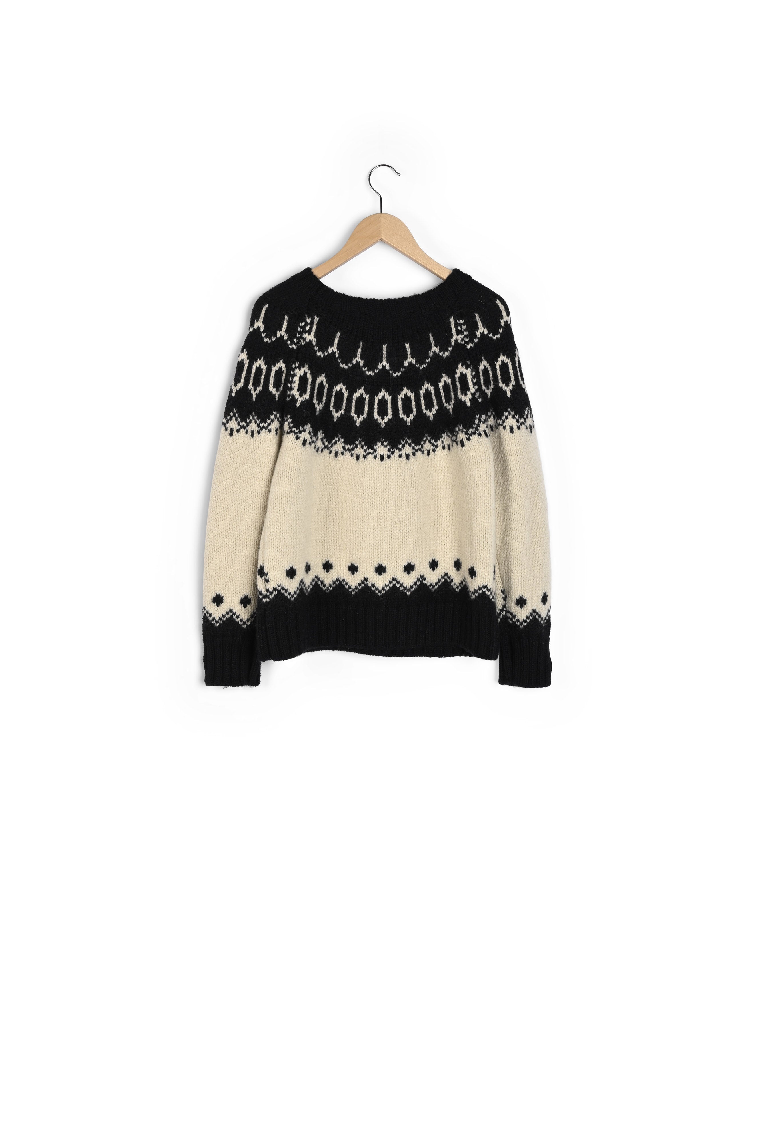 Pull d'hiver en laine mélangée et motifs bicolores - LOUNESS Faume - seconde main