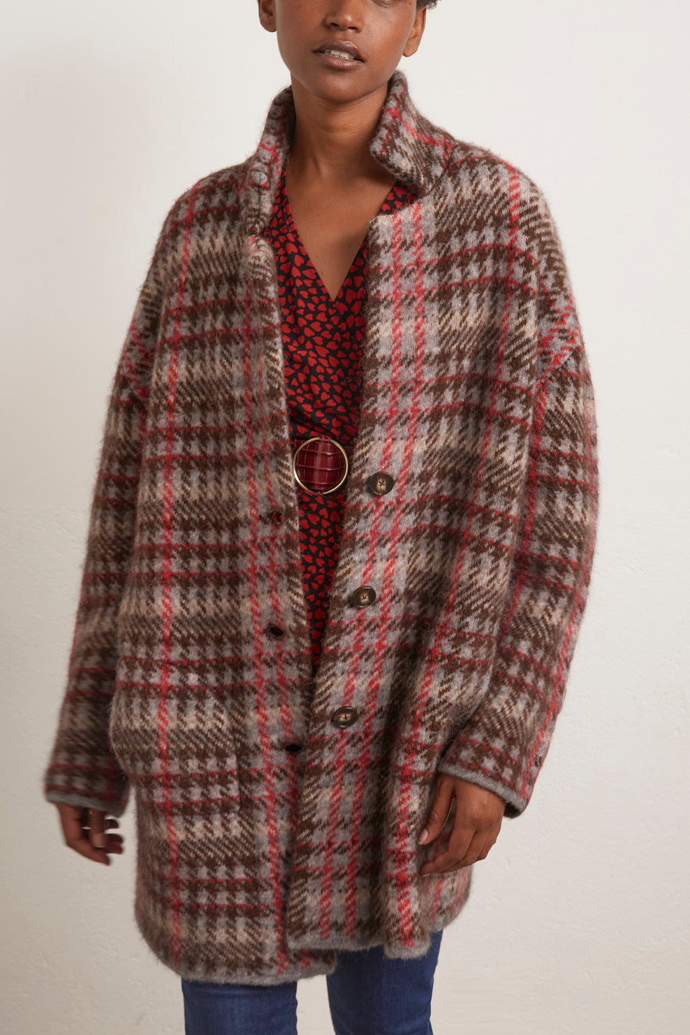 Manteau oversize en laine pied-de-coq Faume - seconde main