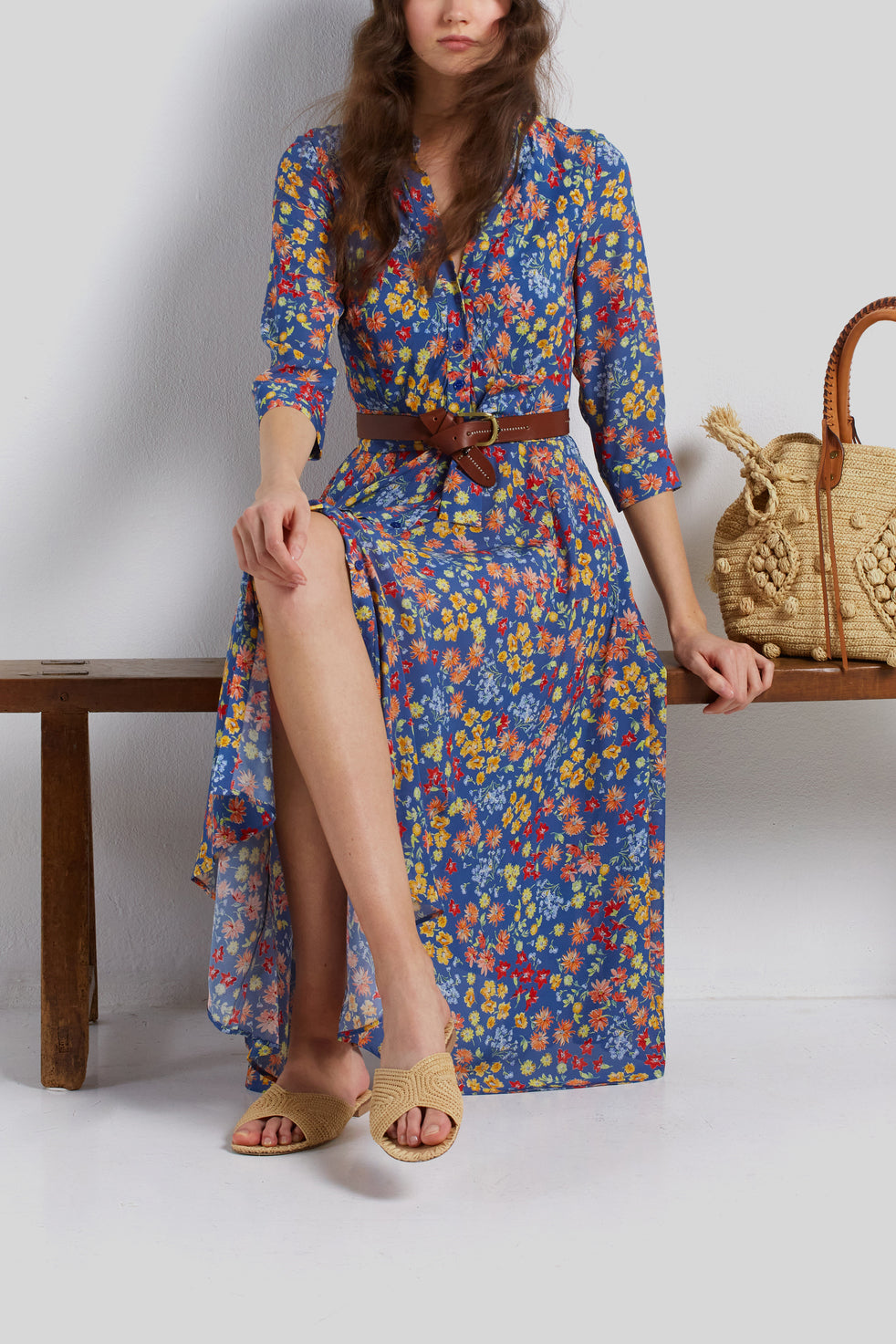 Robe longue boutonnée à motif floral - JAMES Faume - seconde main