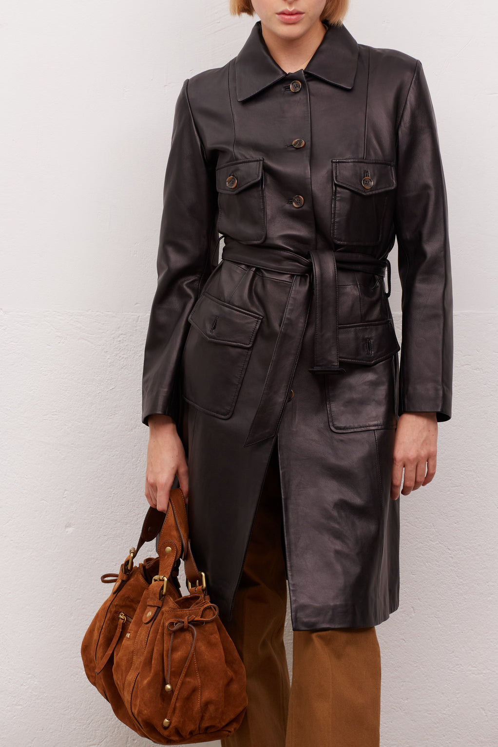 ERIN - Manteau ceinturé en cuir d'agneau Faume - seconde main