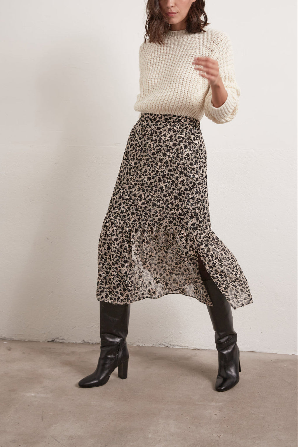 LEA - Jupe midi en mousseline dévorée Faume - seconde main