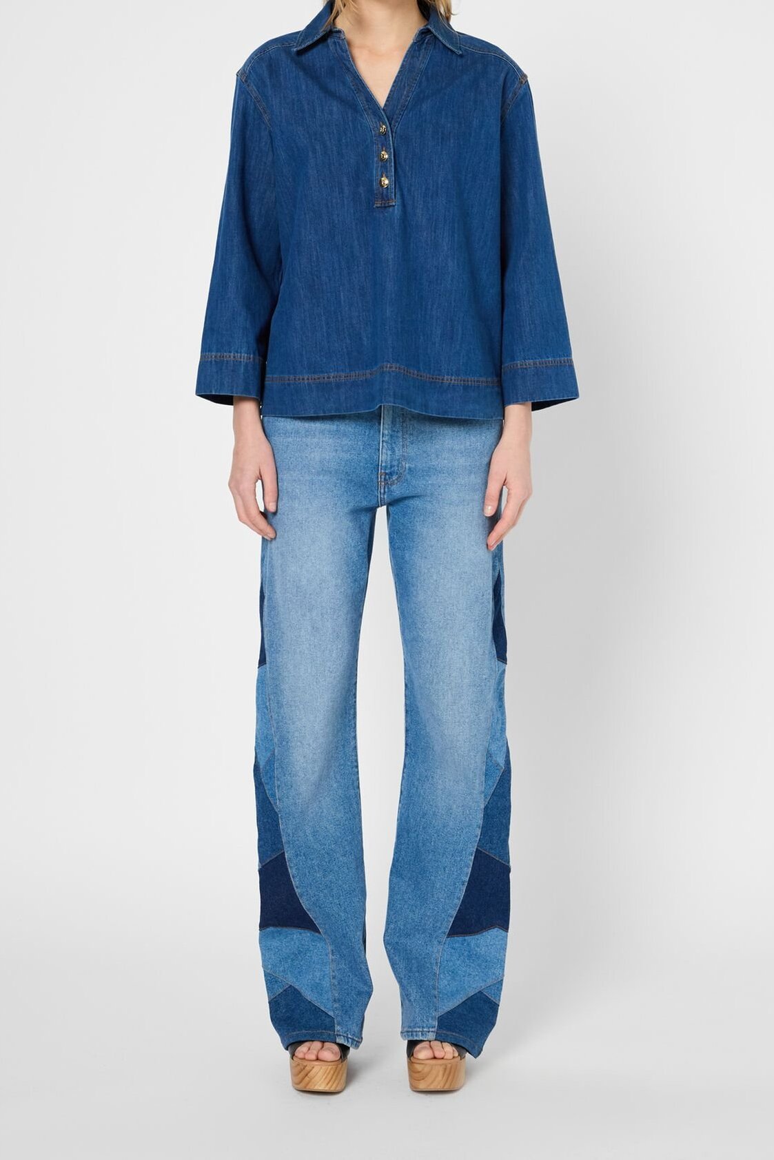 Chemise en denim à boutons dorés - UNIA Faume - seconde main