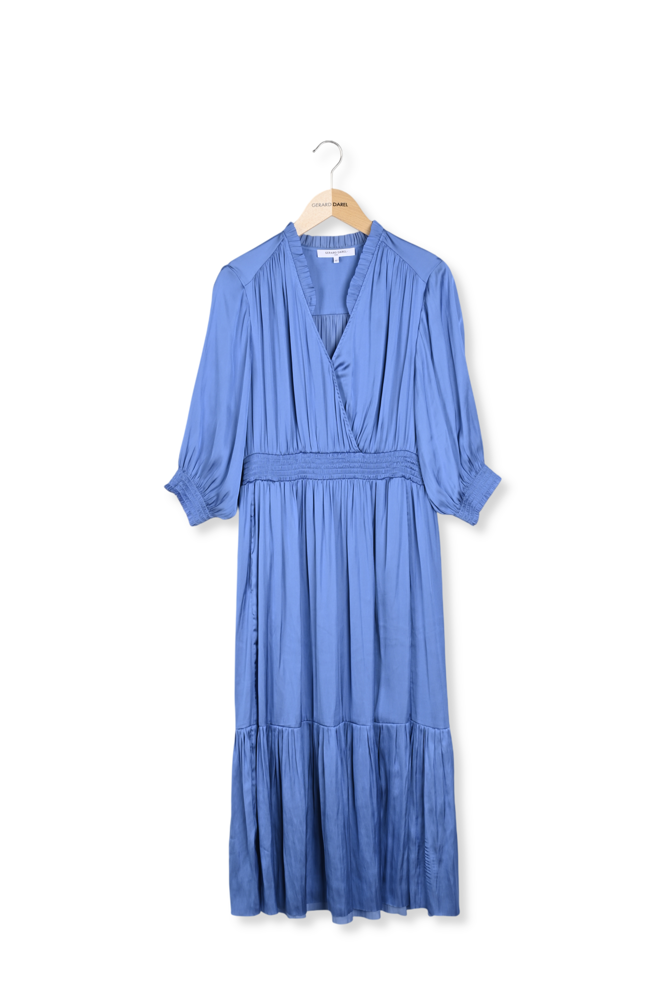 Robe longue satinée à smocks et volants - POPIE Faume - seconde main