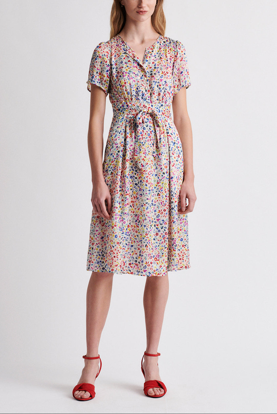 SALVINA - Robe courte ceinturée à imprimé floral Faume - seconde main