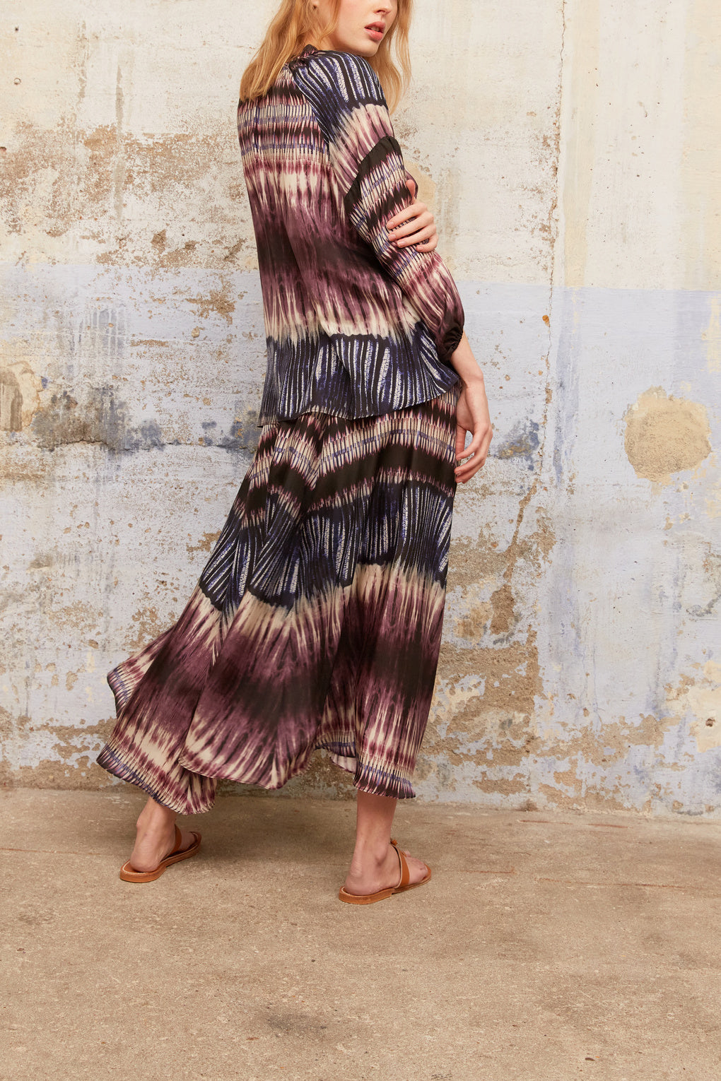 NAHOMY - Blouse en soie Tie and Dye Faume - seconde main