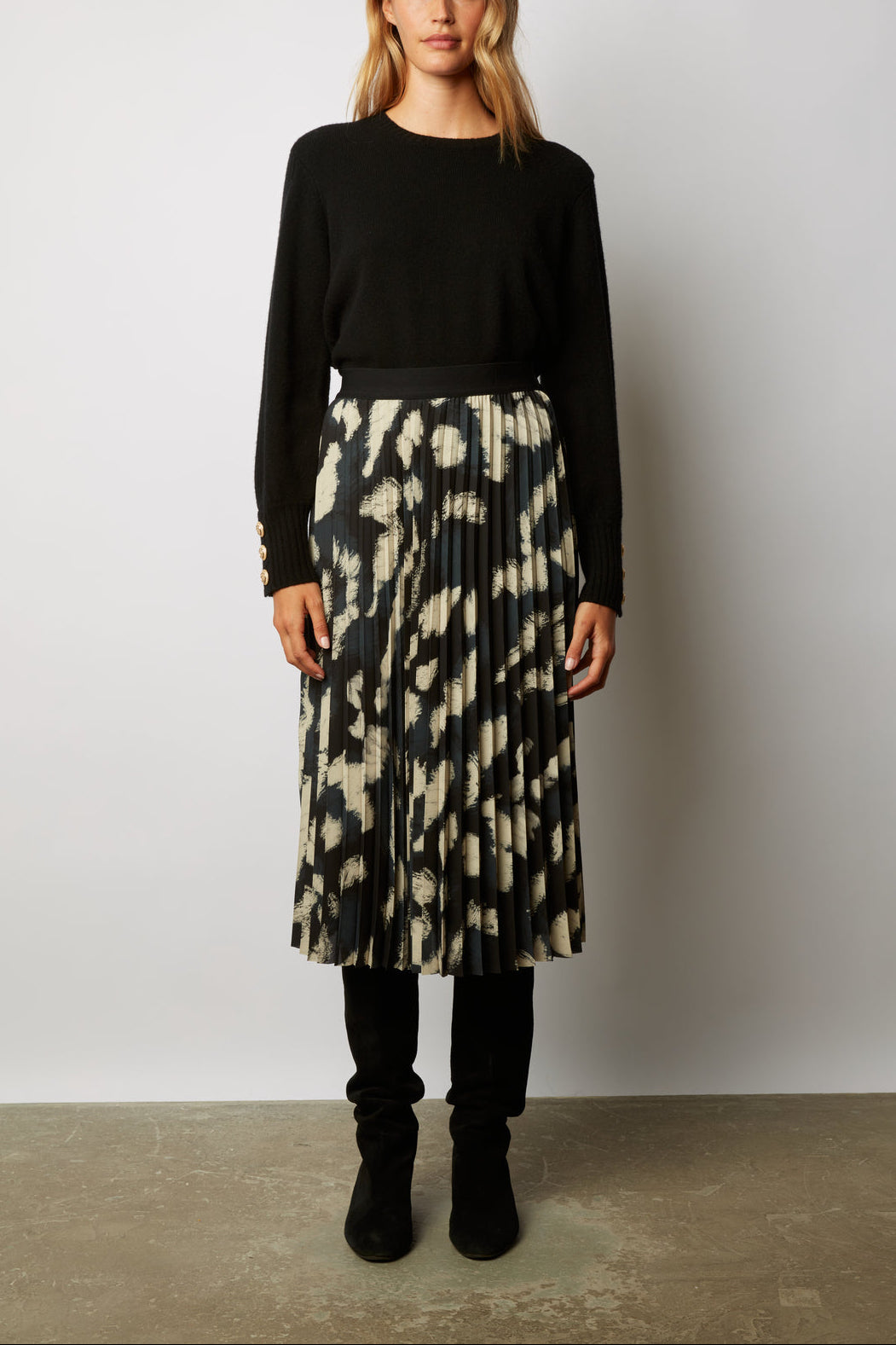 Jupe midi plissée à imprimé contrasté - BALKISS Faume - seconde main