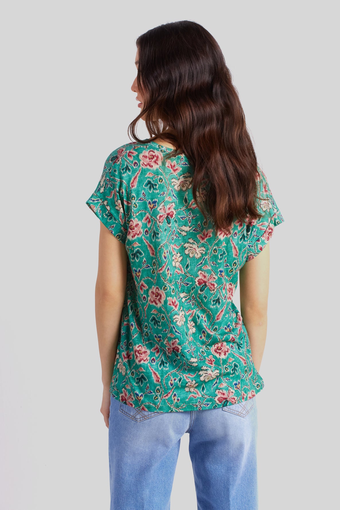 Tee-shirt V fleuri - ALINE Faume - seconde main